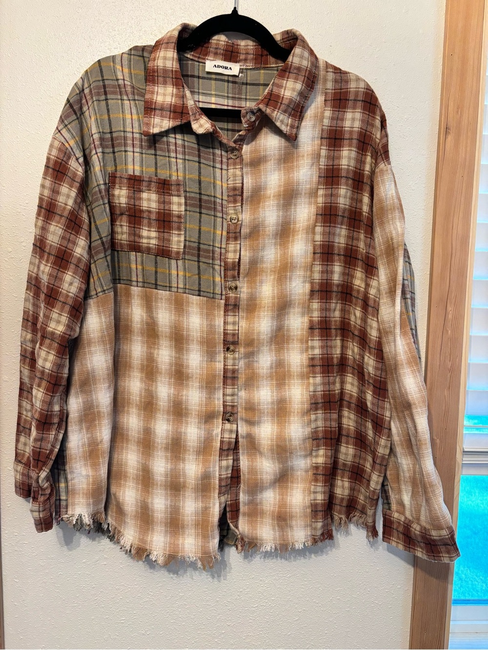 ADORA Brown and Cream Plaid Patchwork Button-Down Shirt 2X
0084S